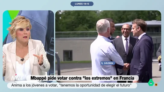 Cristina Pardo responde a Unai Simón sobre las palabras de Mbappé Más Vale Tarde analiza en este vídeo las palabras de Mbappé en las que pide no votar a "los extremos" en las próximas elecciones francesas y las declaraciones de Unai Simón en las que se desmarca de opiniones fuera del fútbol.