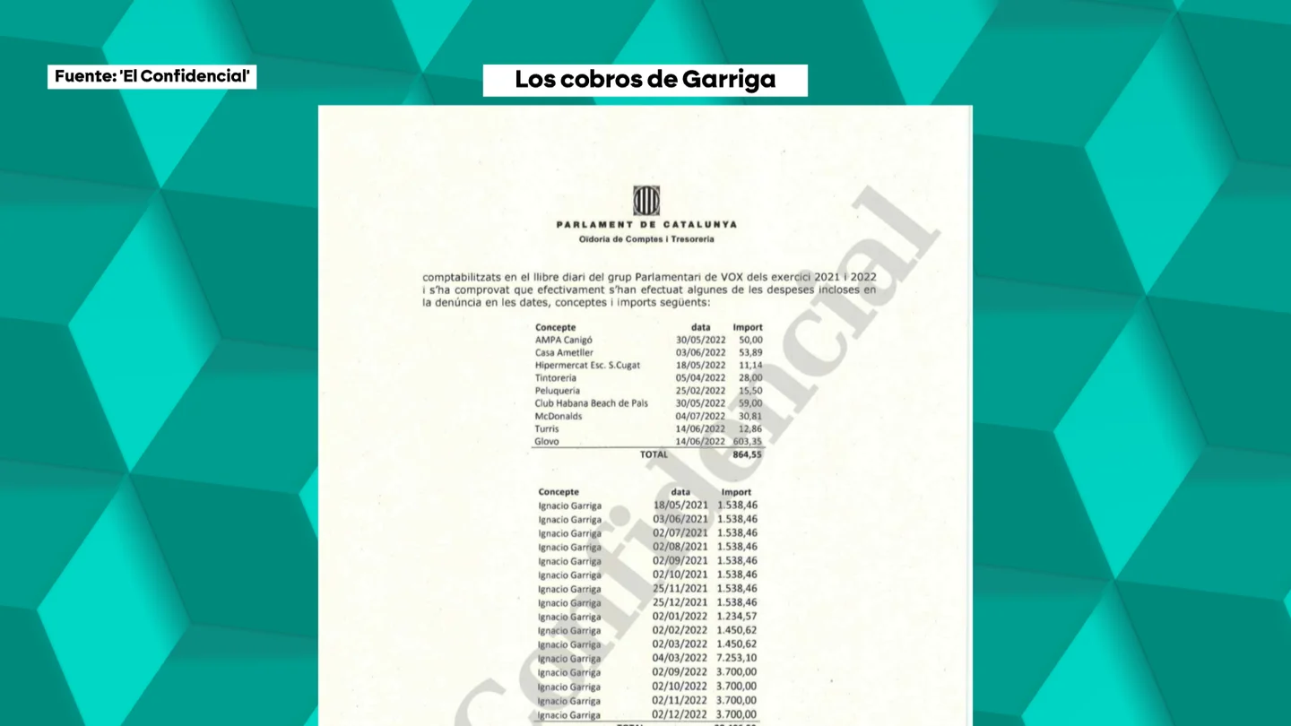 Informe del Parlament catalán sobre los gastos personales de Ignacio Garriga (Vox) Informe del Parlament catalán sobre los gastos personales de Ignacio Garriga (Vox)