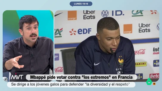 Ramón Espinar recuerda su enganchón en redes con Luis Figo Ramón Espinar analiza en este vídeo las declaraciones de Mbappé pidiendo no votar a la extrema derecha en las elecciones francesas y la reacción de Vox: "Los inmigrantes les molestan como ciudadanos y eso tiene un nombre: racismo", afirma.