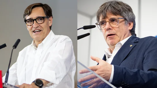 Salvador Illa y Carles Puigdemont en ruedas de prensa. Salvador Illa y Carles Puigdemont en ruedas de prensa.
