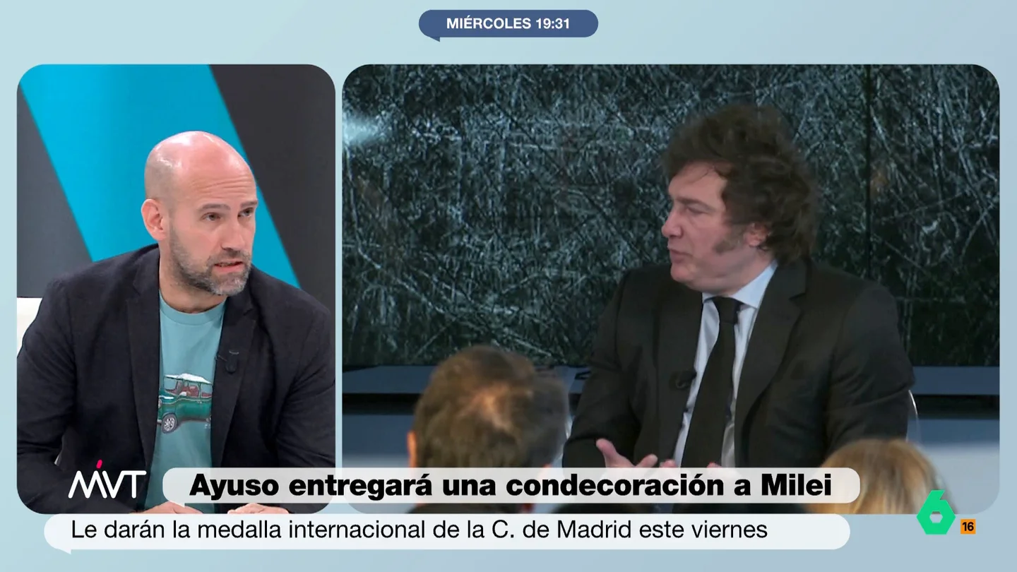 Gonzalo Miró, tajante sobre la condecoración a Milei "Lo que hace es retratar tanto a Ayuso que premia a Milei, como a en su momento Almeida, que tuvo toda la intención del planeta en premiar a Netanyahu", comenta Gonzalo Miró sobre la condecoración de la Comunidad de Madrid a Milei.