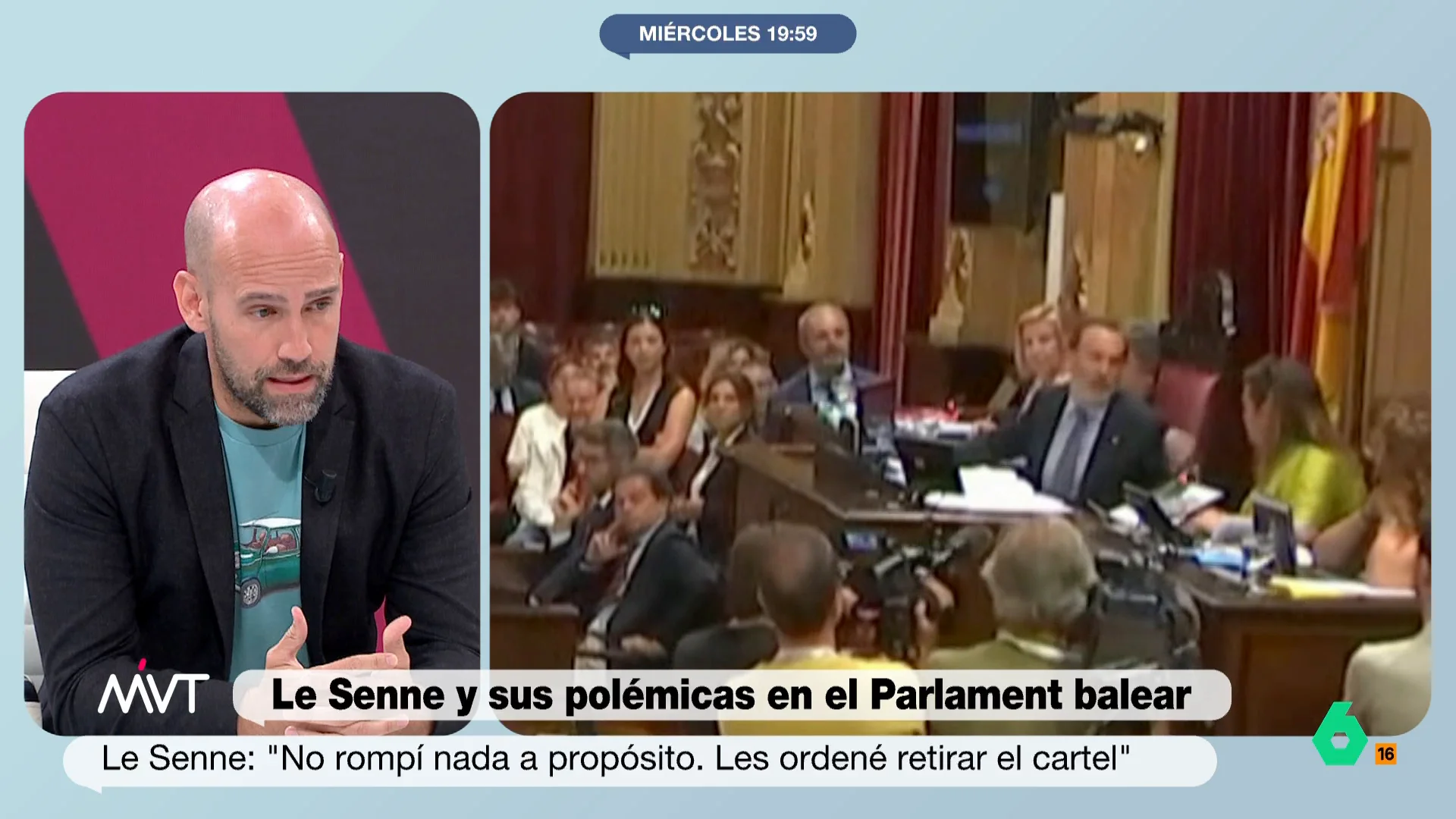 "La derecha ha abierto la puerta a que los fascistas ocupen las instituciones de algunas comunidades", afirma tajante Gonzalo Miró sobre Gabriel Le Senne, presidente del Parlament balear, tras romper una foto de fusiladas por el franquismo.