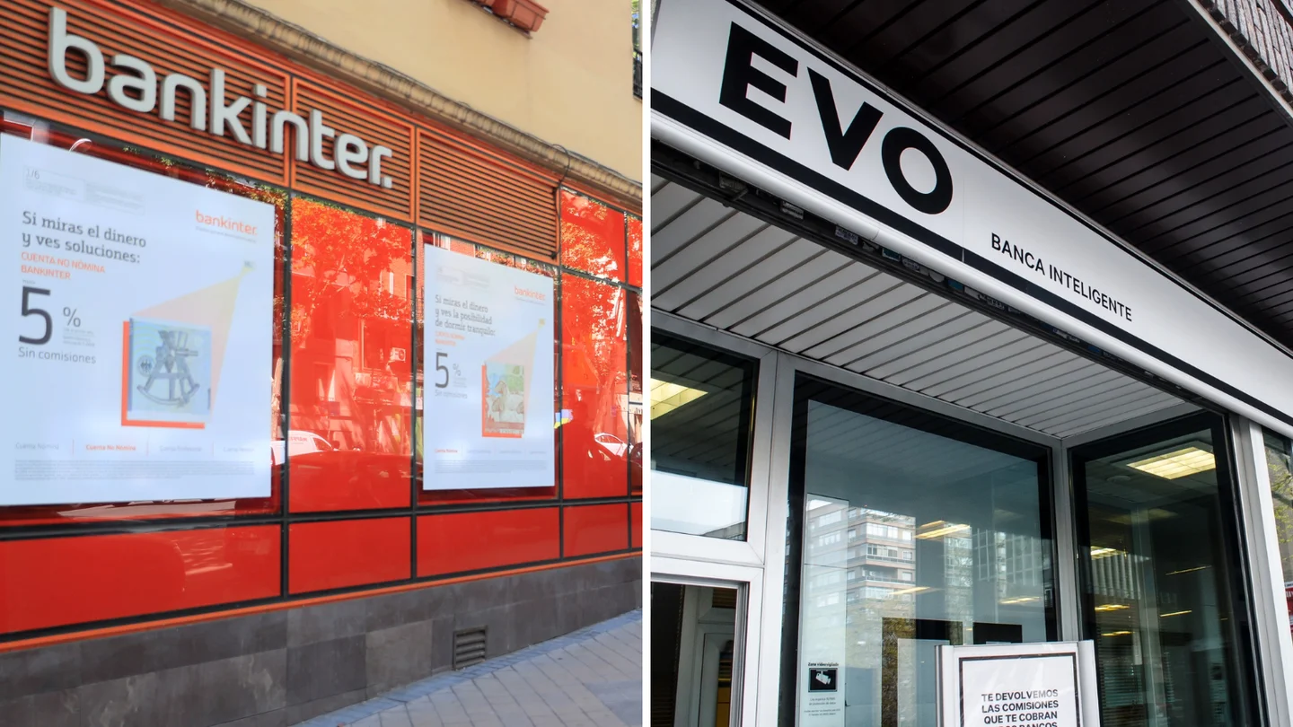 La fachada de una oficina de Bankinter a la izquierda, y de una de EVO Banco, a la derecha La fachada de una oficina de Bankinter a la izquierda, y de una de EVO Banco, a la derecha