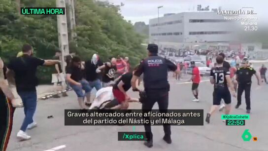 pelea entre los ultra del N&aacute;stic de Tarragona y el M&aacute;laga antes del partido de ascenso a Segunda