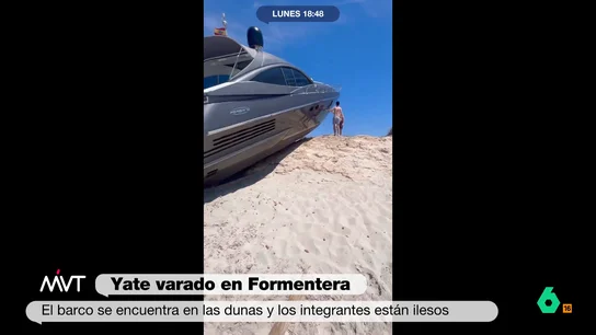 La 'teoría' de Cristina Pardo sobre cómo un yate puede acabar varado en una duna de Fuerteventura "Esto es lo que pasa cuando no ves la manera de que llegue la última", comenta con humor Cristina Pardo en este vídeo al ver un yate varado en una duna de Fuerteventura, a la espera de que una empresa privada lo devuelva al mar.
