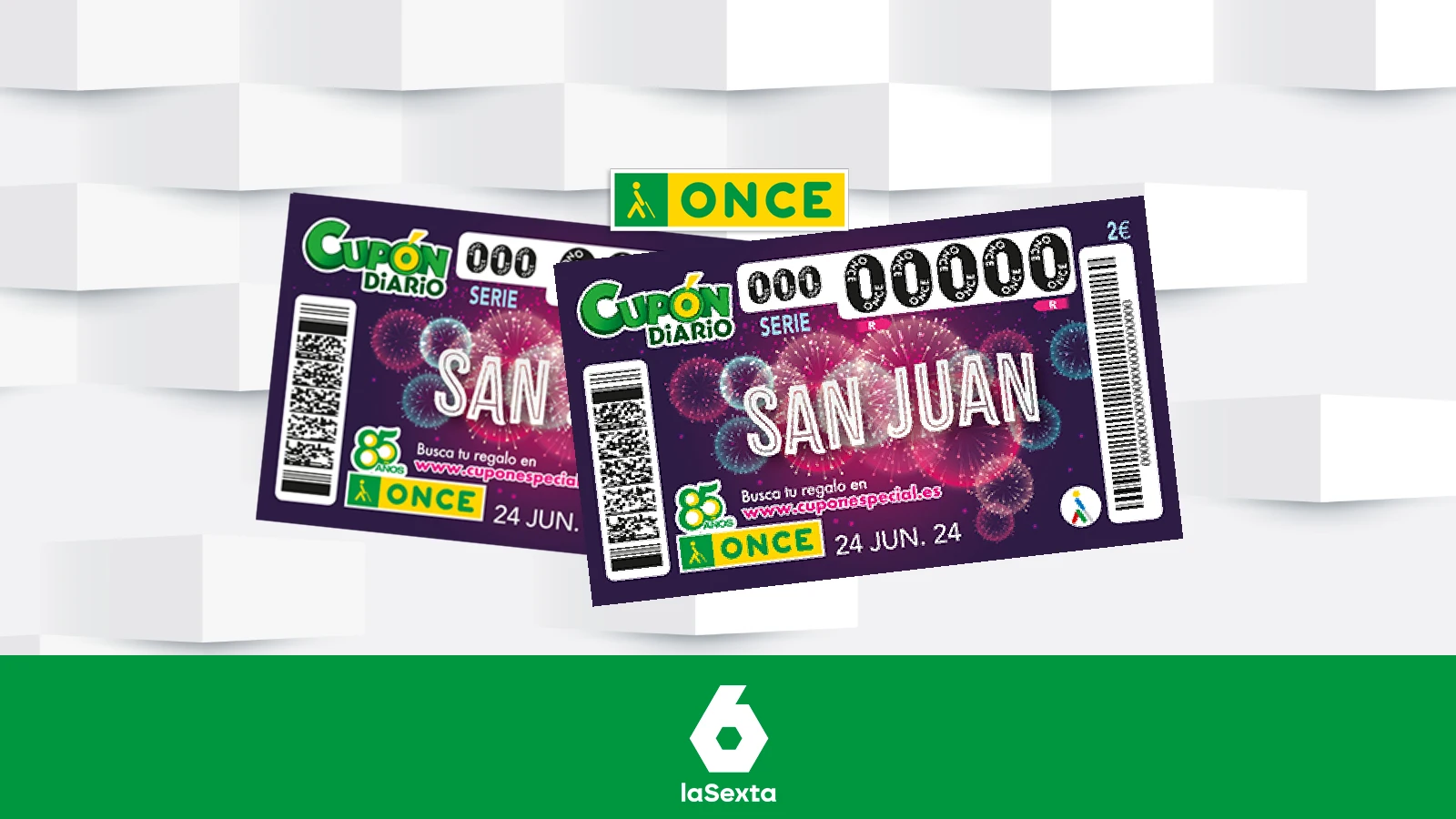 Dos cupones del Cupón Diario de la ONCE especial por San Juan 2024