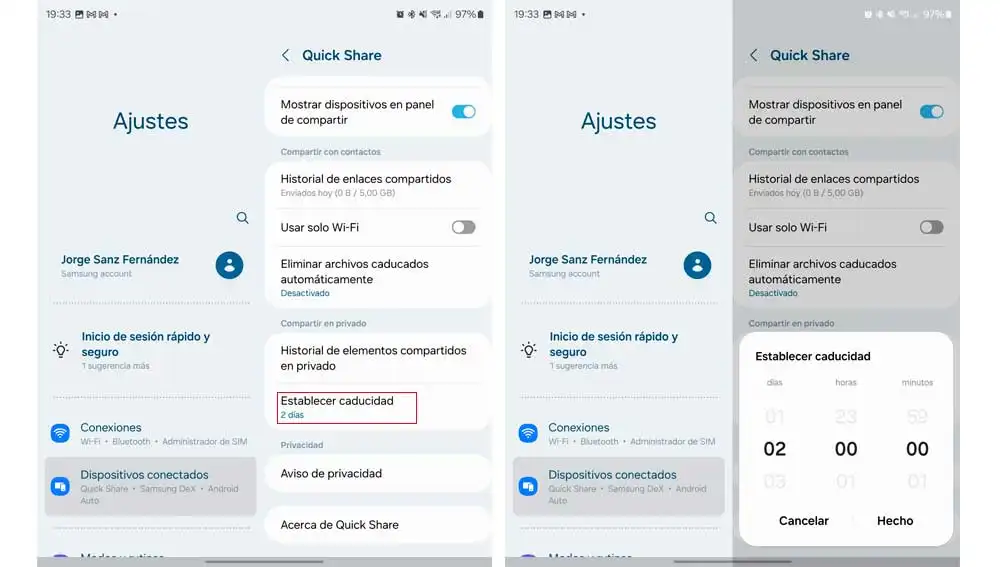 Añadiendo caducidad a los archivos en Quick Share Añadiendo caducidad a los archivos en Quick Share