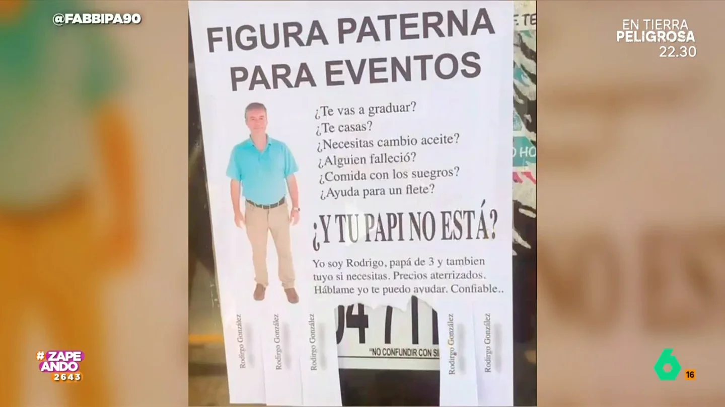 Un hombre se ofrece como 'figura paterna para eventos': "¿Y tu papi no está?" El señor ha colgado carteles en Chile ofreciéndose para las más diversas situaciones: desde ser acompañante a una graduación o una comida con los suegros, hasta cambiar el aceite del coche.