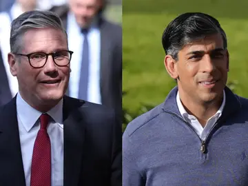 Los candidatos laborista y conservador, Keir Starmer y Rishi Sunak, durante la jornada electoral en Reino Unido