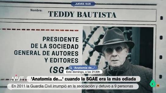 Iñaki López recuerda el caso de la SGAE en 2011 Más Vale Tarde comenta con Mamen Mendizábal el caso de la SGAE en 2011 que abordará este domingo 'Anatomía de' y analizan en este vídeo la figura de Teddy Bautista, que entonces fue "una de las personas más insultadas de España".