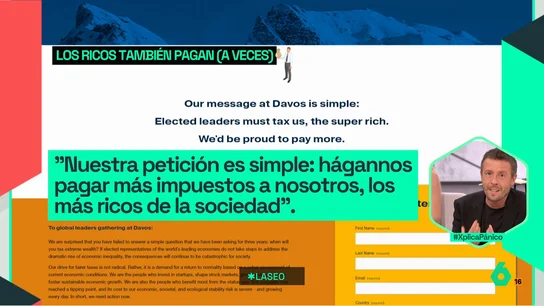 Los multimillonarios del mundo piden pagar más impuestos, pero entre ellos no hay ningún español laSexta Xplica recuerda en este vídeo la carta firmada por 250 millonarios de varios países en la que reclamaban pagar más impuestos, y cómo difiere esta petición de las palabras de la presidenta del Banco Santander, Ana Patricia Botín.
