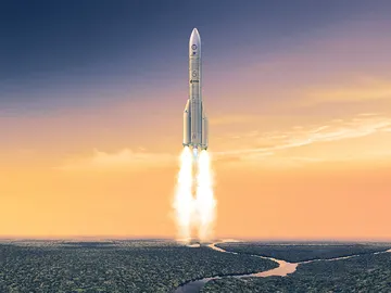 Ilustración del Ariane 6 despegando hacia el espacio Ilustración del Ariane 6 despegando hacia el espacio
