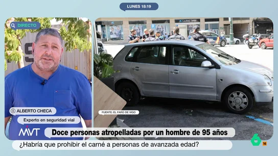 Un experto en seguridad vial, tras atropellar un hombre de 95 años a 12 personas Alberto Checa, experto en seguridad vial, analiza el atropello de 12 personas por un conductor de 95 años que perdió el control de su vehículo. En este vídeo, defiende evaluar a los conductores de avanzada edad con "chequeos con rigor".