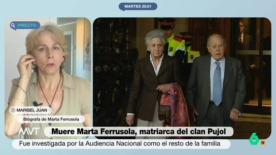 La biógrafa de Marta Ferrusola habla de su influencia en Jordi Pujol "Abarcaba todas las líneas posibles de su familia y fuera de ella también", afirma Maribel Juan, biógrafa de Marta Ferrusola, que en este vídeo de Más Vale Tarde comenta detalles de la figura de la mujer de Jordi Pujol que hoy a fallecido a los 89 años.