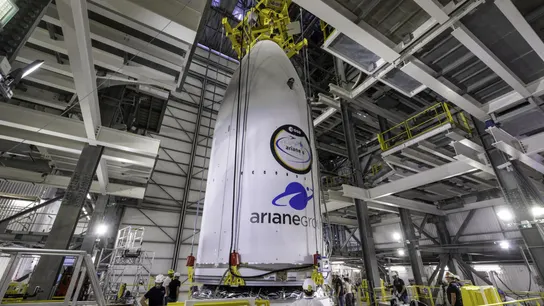 Fotografía de la cofia del nuevo cohete europeo Ariane 6. Fotografía facilitada por la ESA–L. Bourgeon. Fotografía de la cofia del nuevo cohete europeo Ariane 6. Fotografía facilitada por la ESA–L. Bourgeon.