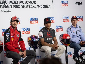 Pecco Bagnaia, Jorge Mart&iacute;n y Marc M&aacute;rquez