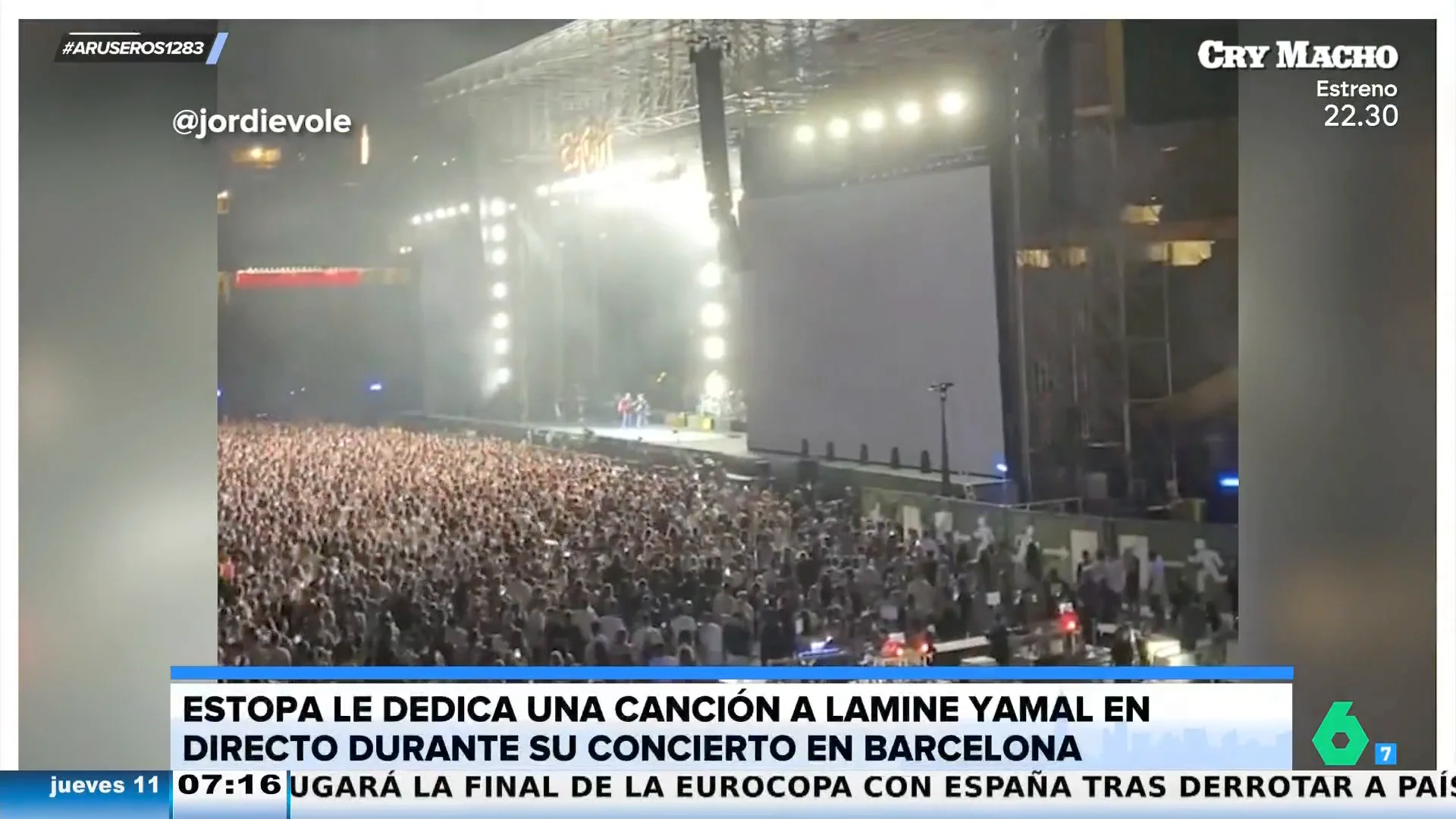 'Yamalmania' en el concierto de Estopa: los hermanos Muñoz le dedican una canción al futbolista