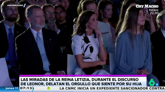 hay que destacar mucho los diferentes gestos de Letizia de cuando habla el rey Felipe a cuando habla Leonor". hay que destacar mucho los diferentes gestos de Letizia de cuando habla el rey Felipe a cuando habla Leonor".