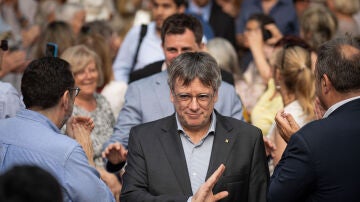 Imagen de archivo del expresidente de la Generalitat Carles Puigdemont durante un acto de campaña de JxCat
