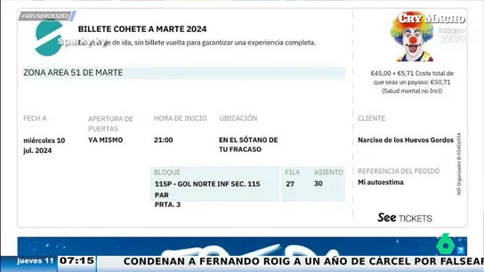 Una joven edita la entrada de Estopa cuando su ex se la pide para ir al concierto: "Coste de que seas un payaso: 50 euros" Una joven edita la entrada de Estopa cuando su ex se la pide para ir al concierto: "Coste de que seas un payaso: 50 euros"