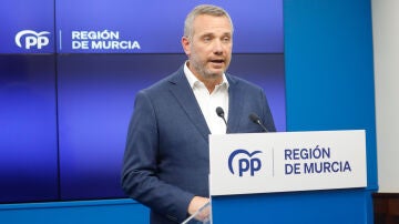El vicesecretario de Organización, Comunicación y Electoral del PP de Murcia, Joaquín Segado, ofrece una rueda de prensa sobre actualidad política, en la sede regional del PP, a 12 de julio de 2024, en Murcia