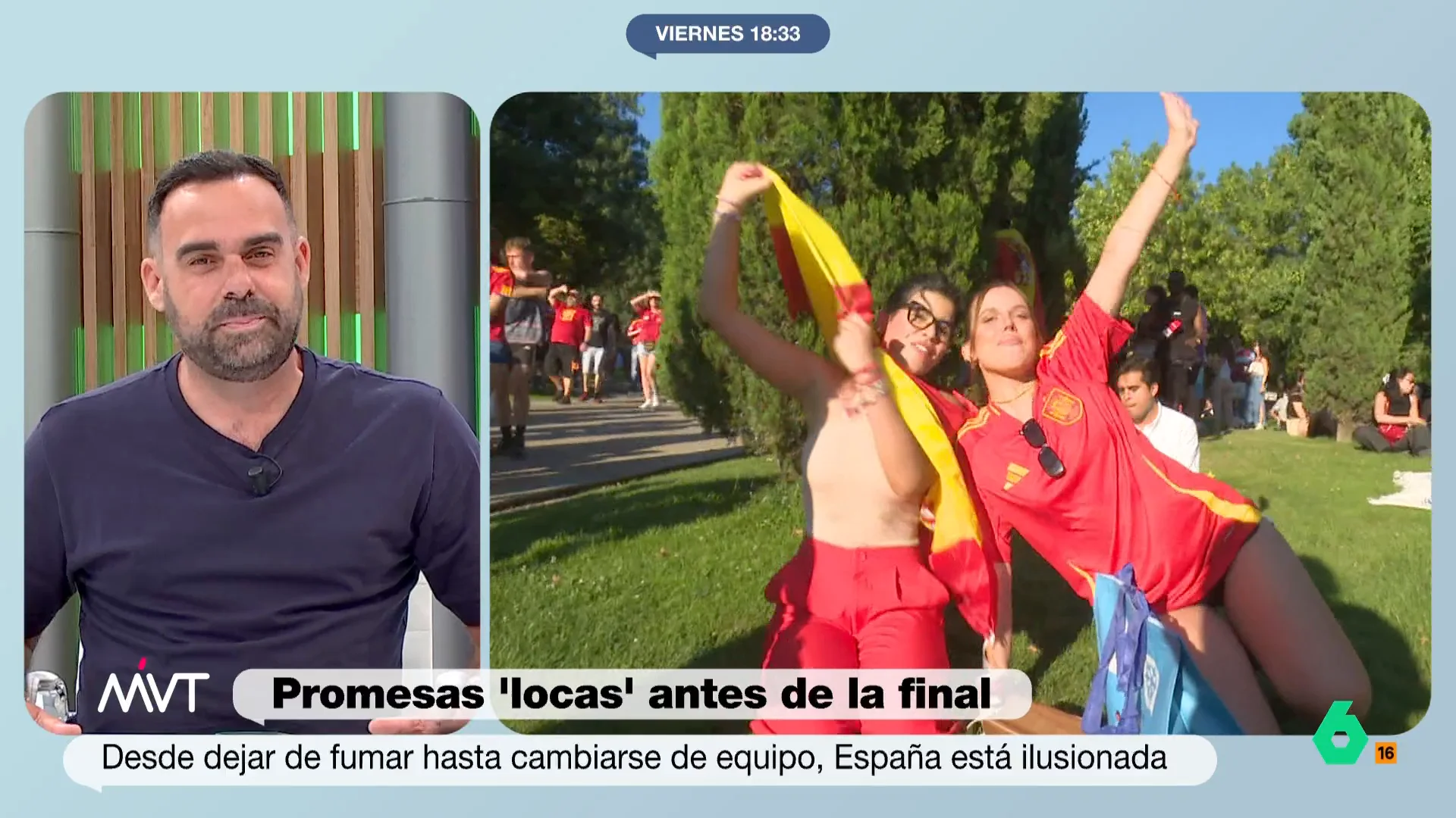 Más Vale Tarde analiza las promesas más locas antes de la final de la Eurocopa entre España e Inglaterra y Javier Bastida desvela la suya propia en este vídeo, donde Iñaki López sería el elegido para llevarla a cabo de producirse el triunfo.