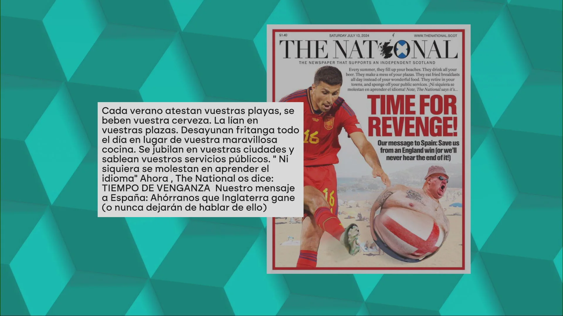 Portada de 'The National' sobre la final de la Eurocopa