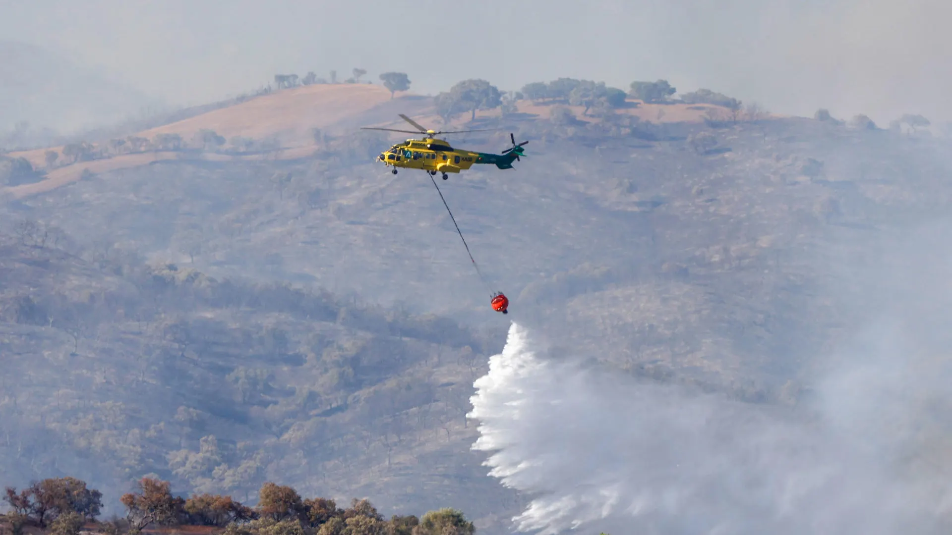 Incendio forestal en el campo de tiro de la base militar de Cerro Muriano (Córdoba, Andalucía)