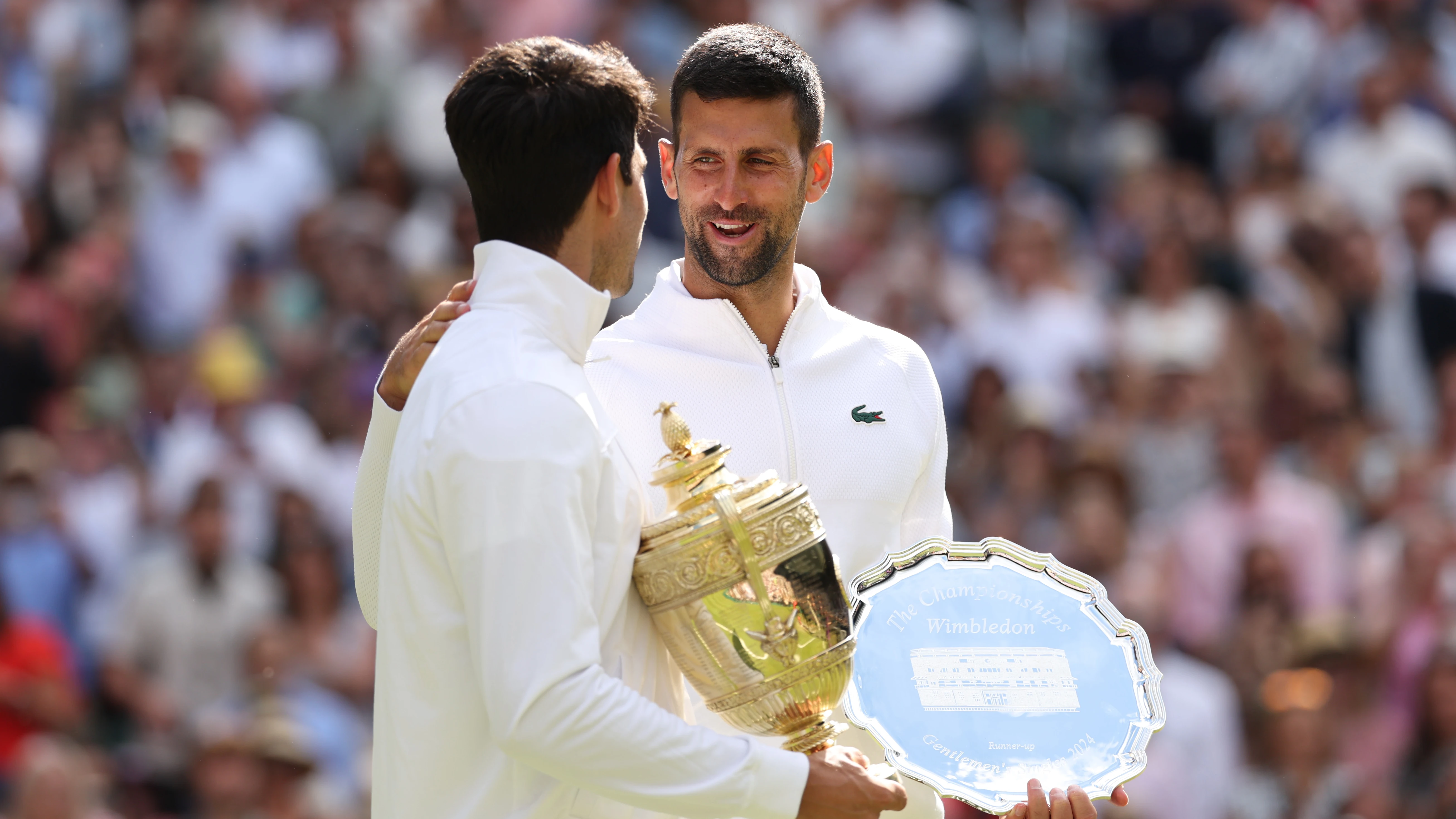 Carlos Alcaraz y Novak Djokovic, en Wimbledon