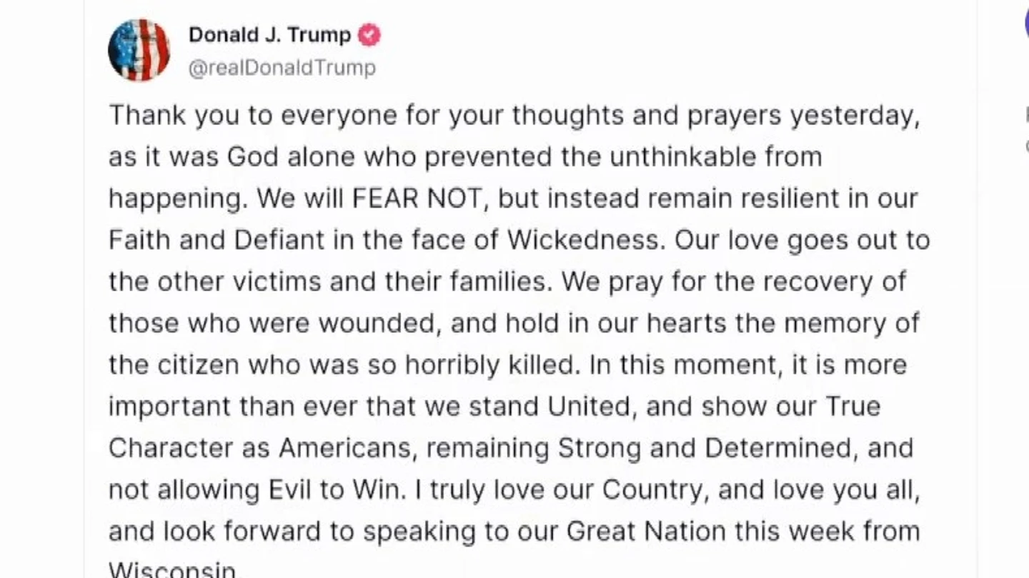 Reacción de Donald Trump a su intento de asesinato en la red social Truth Social Reacción de Donald Trump a su intento de asesinato en la red social Truth Social