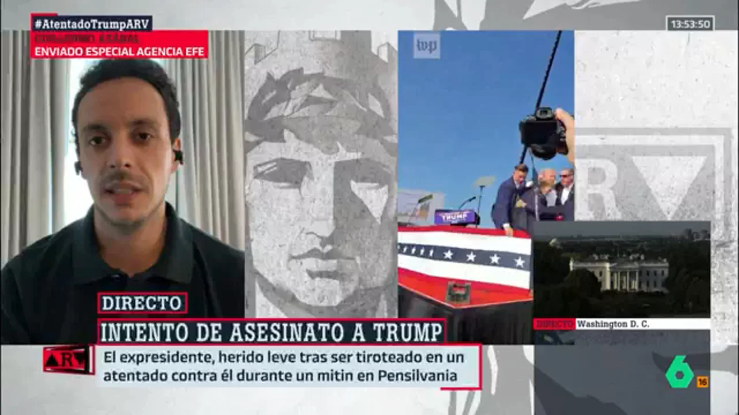 Habla un periodista que estaba a metros de Trump: "Veo su incredulidad, se echa la mano a la oreja, es un tiroteo" Habla un periodista que estaba a metros de Trump: "Veo su incredulidad, se echa la mano a la oreja, es un tiroteo"