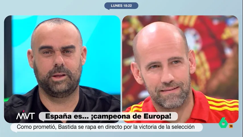 Javier Bastida cumple su promesa y se rapa en directo por la victoria de España en la Eurocopa, lo que desata todo tipo de bromas, desde el "ven aquí, Jason Statham" de Iñaki López, al "es muy fácil acostumbrarse" de Gonzalo Miró.