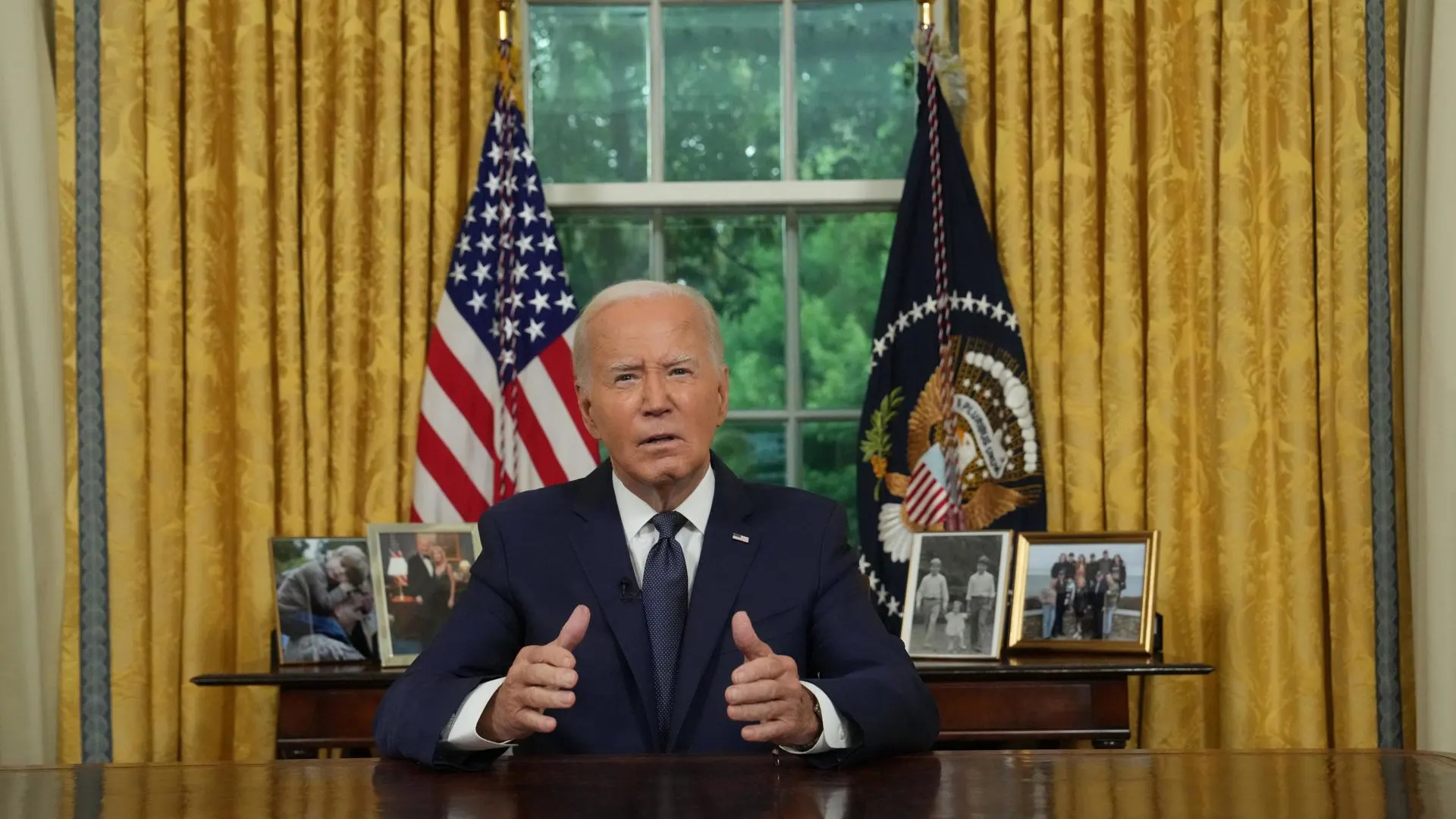 El presidente de Estados Unidos, Joe Biden, se dirige a la nación desde el Despacho Oval este domingo, 14 de julio de 2024