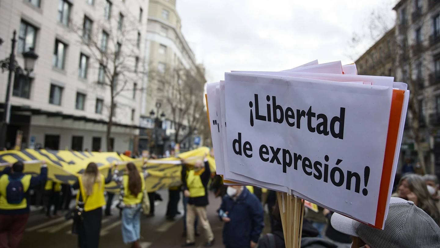 Pancartas que rezan 'Libertad de Expresión' en una manifestación contra la ley mordaza. Pancartas que rezan 'Libertad de Expresión' en una manifestación contra la ley mordaza.
