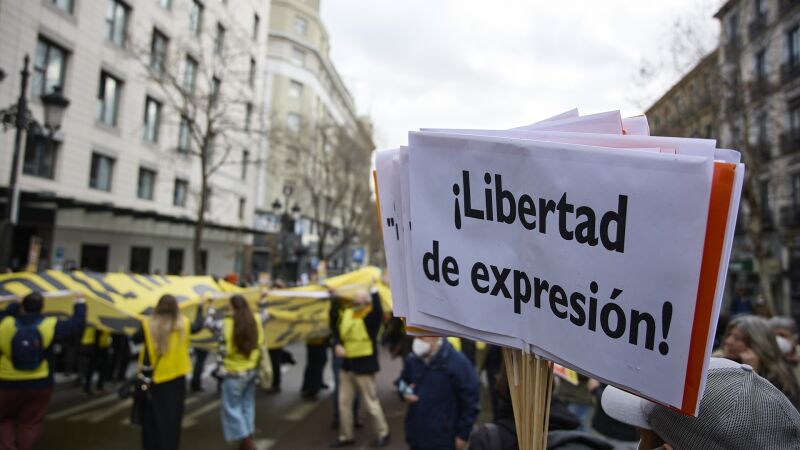 Pancartas que rezan 'Libertad de Expresión' en una manifestación contra la ley mordaza.
