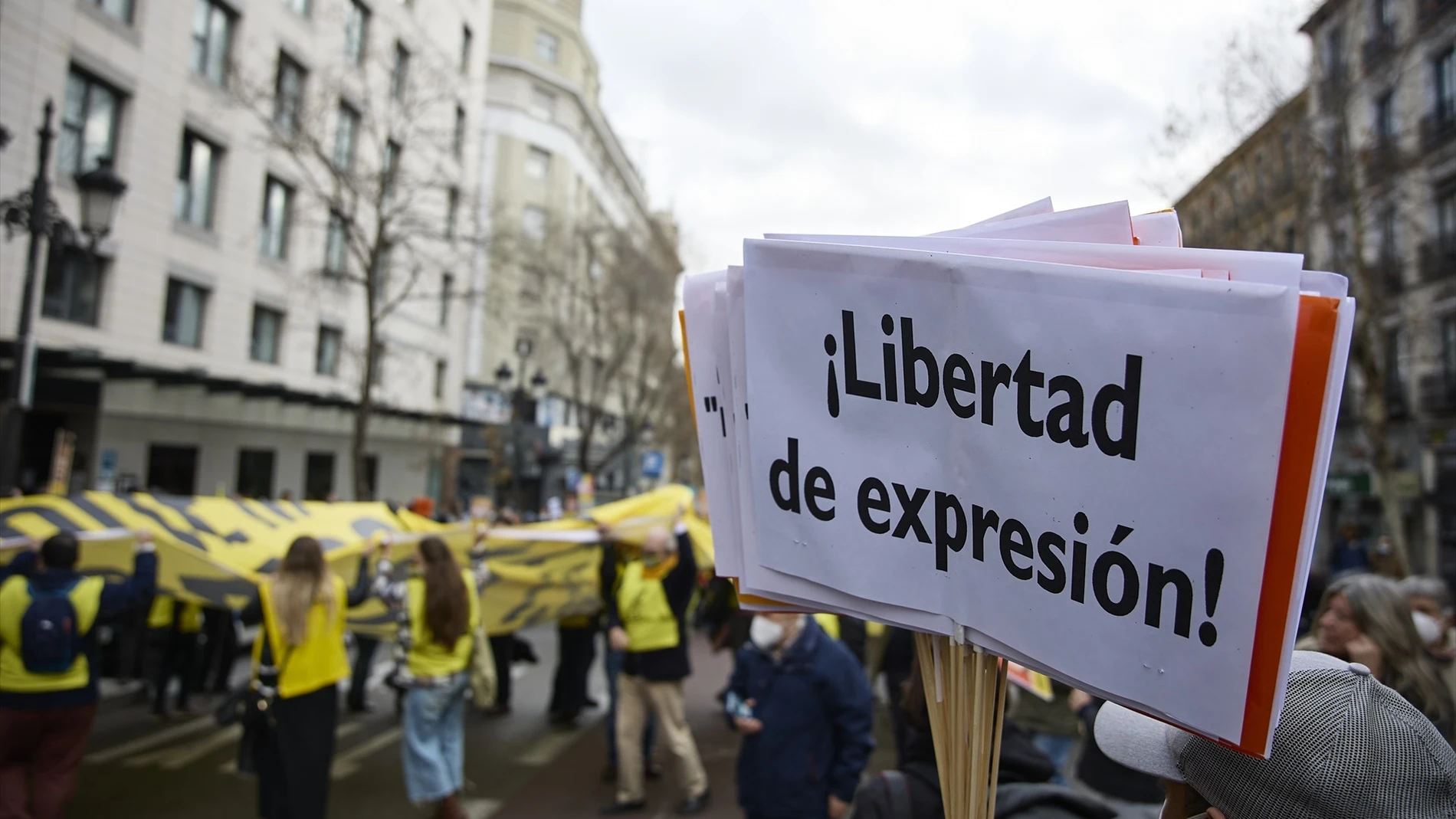 Pancartas que rezan &#39;Libertad de Expresión&#39; en una manifestación contra la ley mordaza.