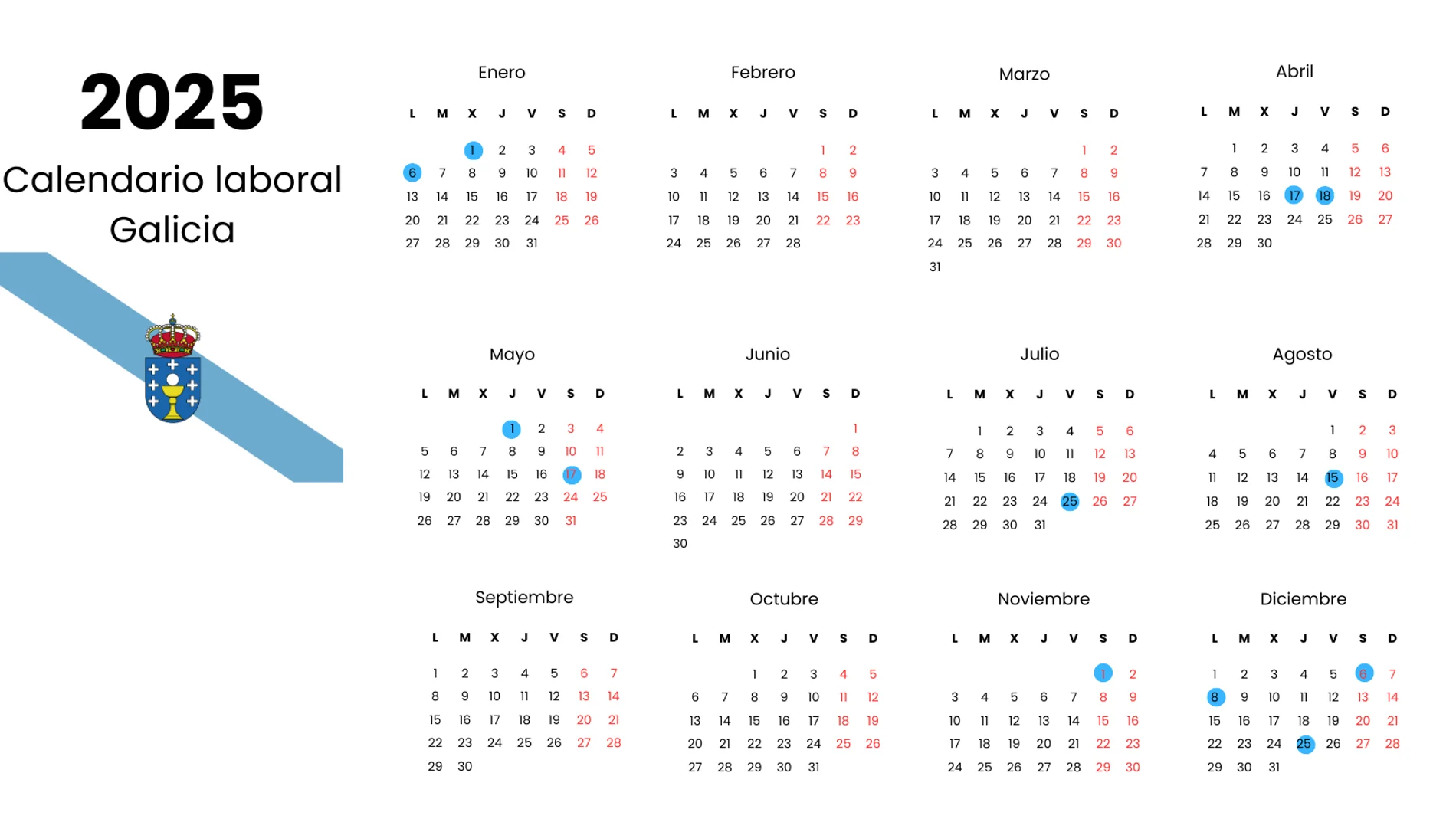 Calendario laboral Galicia 2025