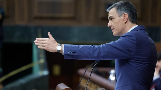 El presidente del Gobierno, Pedro Sánchez, interviene este miércoles en el Congreso, donde ha presentado el plan de calidad democrática. El presidente del Gobierno, Pedro Sánchez, interviene este miércoles en el Congreso, donde ha presentado el plan de calidad democrática.
