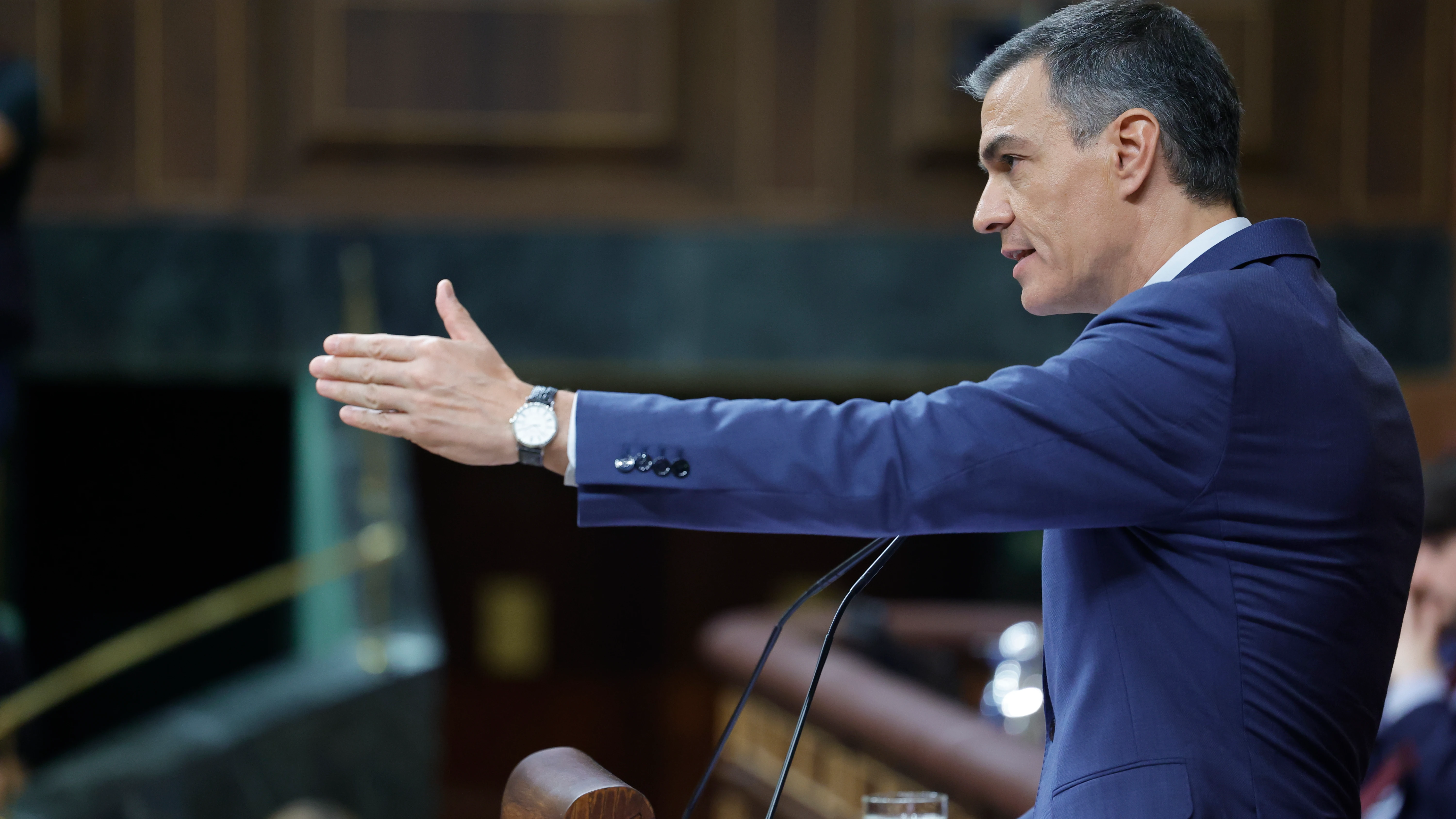 El presidente del Gobierno, Pedro Sánchez, interviene este miércoles en el Congreso, donde ha presentado el plan de calidad democrática.