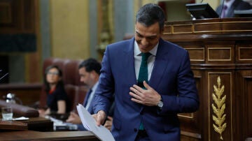 El presidente del Gobierno, Pedro Sánchez, tras intervenir este miércoles en el Congreso para presentar el plan de calidad democrática. 