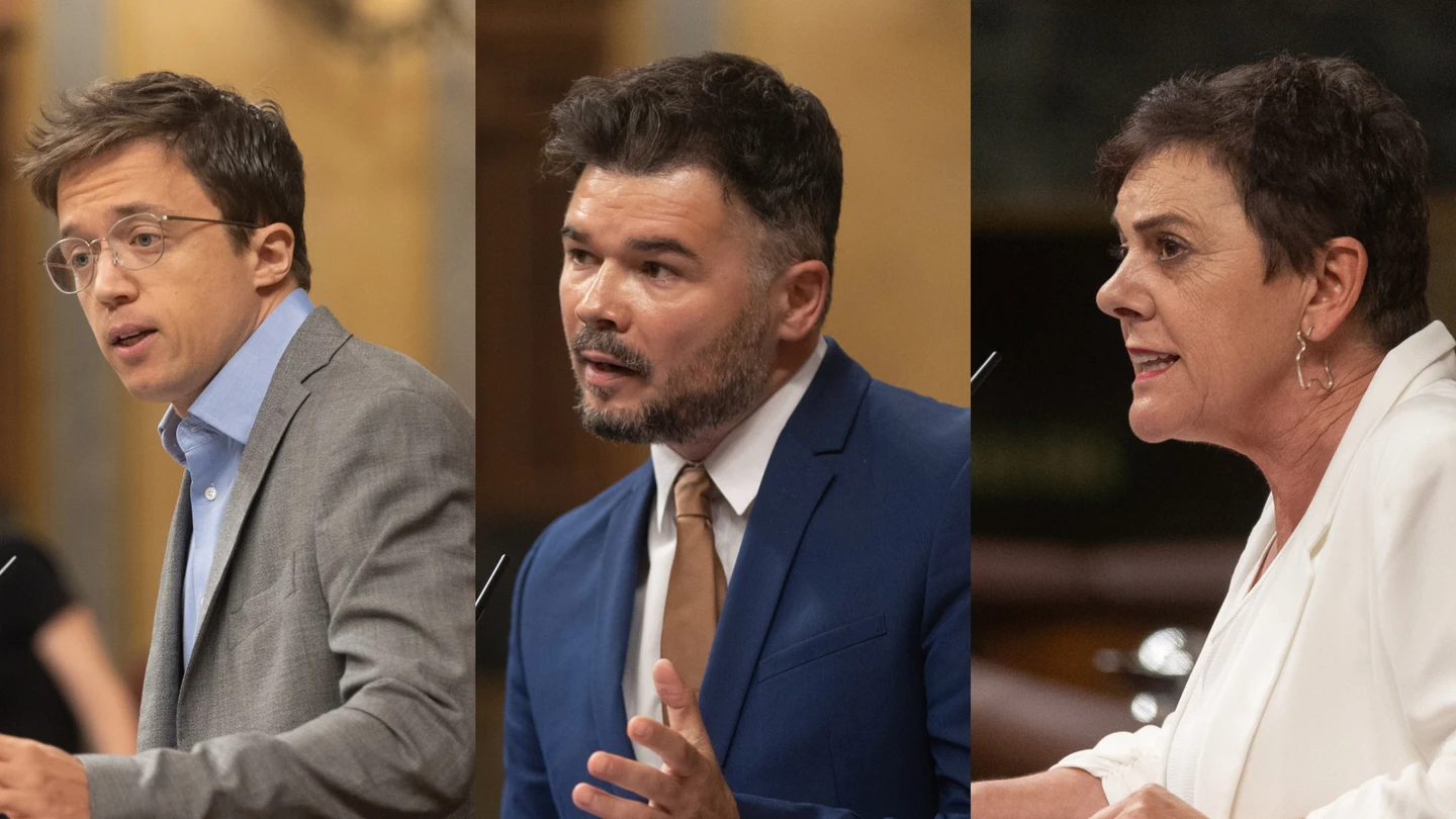 Iñigo Errejón de Sumar, Gabriel Rufián de ERC y Mertxe Aizpurua de EH Bildu en el pleno extraordinario de este miércoles. Iñigo Errejón de Sumar, Gabriel Rufián de ERC y Mertxe Aizpurua de EH Bildu en el pleno extraordinario de este miércoles.