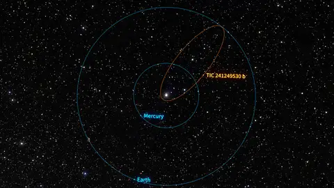 Ilustración muestra la órbita del exoplaneta similar a Júpiter Ilustración muestra la órbita del exoplaneta similar a Júpiter