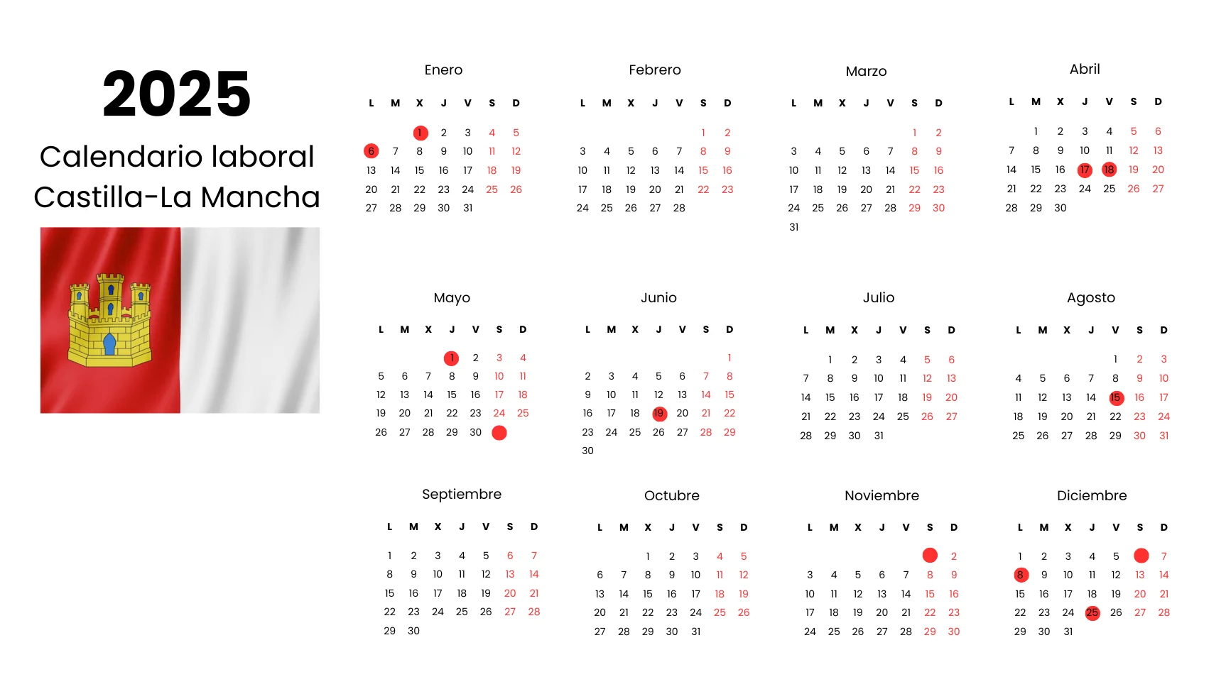 Calendario laboral de Castilla-La Mancha 2025