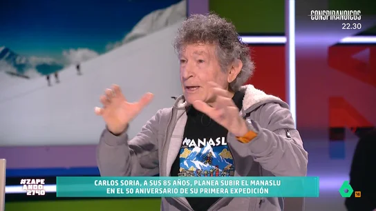 Carlos Soria explica su plan para escalar la cima del Manaslu, a 8.000 metros, con 86 años El mítico alpinista Carlos Soria comenta en Zapeando cómo será la aventura que tiene preparada para el año que viene, cuando cumplirá 86 años: escalar el Manaslu, uno de los ochomiles del Himalaya, 50 años después de la primera vez.