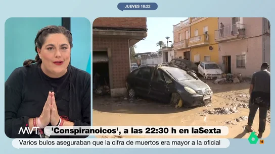 Loreto Ochando, sobre los propagadores de bulos: "No sabéis cómo calan allí; esta gente me da ganas de vomitar" Jokin Castellón y Loreto Ochando reaccionan a los bulos sobre la DANA propagados por algunos conspiranoicos que buscan generar caos para ganar dinero y que, explica la periodista en este vídeo, producen un "dolor gratuito" a las víctimas.