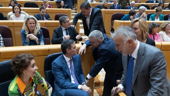 Imagen de archivo de Pedro Sánchez, Santos Cerdán, Ángel Víctor Torres y María Jesús Montero Imagen de archivo de Pedro Sánchez, Santos Cerdán, Ángel Víctor Torres y María Jesús Montero