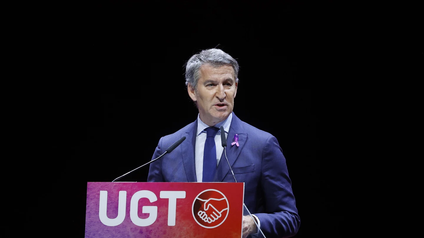 El líder del PP, Alberto Núñez Feijóo, interviene durante el 44 Congreso Confederal de UGT, El líder del PP, Alberto Núñez Feijóo, interviene durante el 44 Congreso Confederal de UGT,