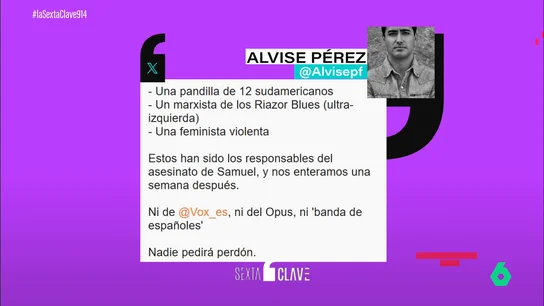 Tweet de Alvise sobre el asesinato de Samuel Luiz Tweet de Alvise sobre el asesinato de Samuel Luiz