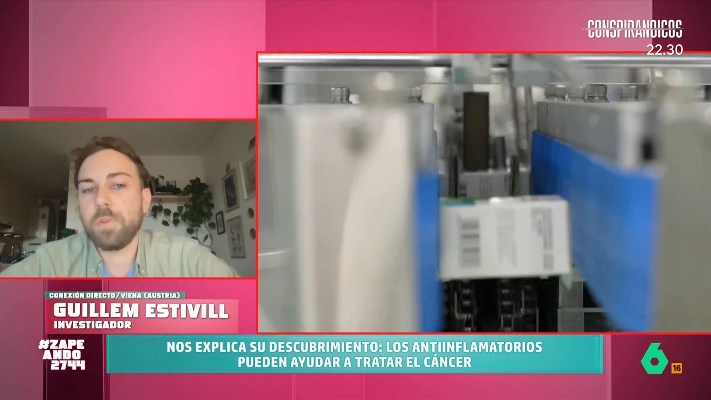 Dos investigadores españoles descubren que algunos antiinflamatorios podrían ayudar en el tratamiento contra el cáncer Zapeando charla con Guillem Estivill que, junto a Anais Elewaut, han desarrollado un innovador estudio que ha sido publicado en la prestigiosa revista científica 'Nature'. Descubre en qué consiste en el vídeo principal.