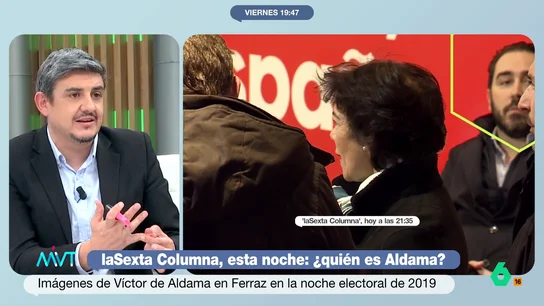 Alfonso Pérez Medina, sobre Aldama: "Era un empresario con muchísimos contactos, no era un pequeño Nicolás" Más Vale Tarde analiza las imágenes de 'laSexta Columna' en las que se ve a Víctor de Aldama en la sede del PSOE en la noche electoral de 2019, lo que según Alfonso Pérez Medina demuestra los "muchísimos contactos" del comisionista.